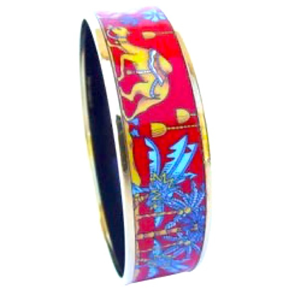 Hermès Enamel Printed Bracelet Camels in Desert Golden Hdw Size GM 70 Large
